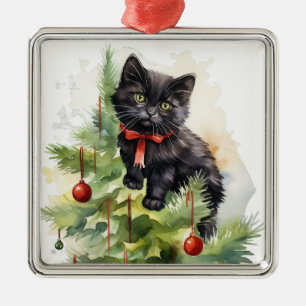 SÖT WATERCOLOR CHRISTMAS BLACK CAT JULGRANSPRYDNAD METALL