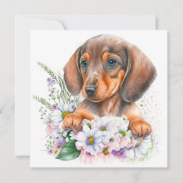 Söt Watercolor Dachshund Puppy Blommigt