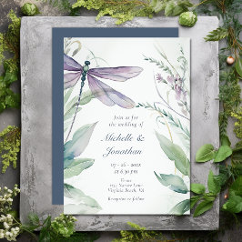Söt Watercolor Dragonfly och Greenery Bröllop Inbjudningar