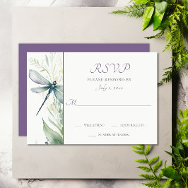 Söt Watercolor Dragonfly och Greenery Bröllop OSA Kort