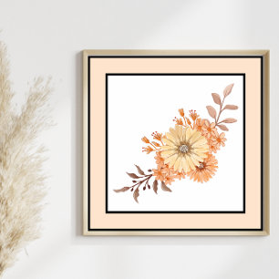 Söt Watercolor Flower Black Linjer Orange Gräns Poster