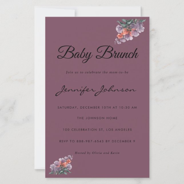 Söt Watercolor Flowers Baby Brunch-inbjudan (Framsida)