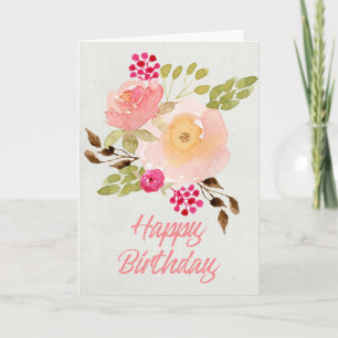 Söt Watercolor Flowers Birthday Card Kort
