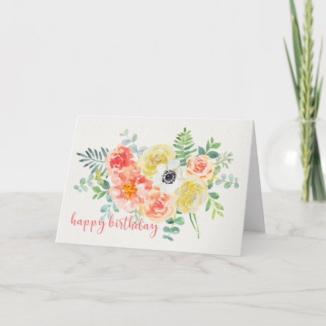 Söt Watercolor Flowers Birthday Card Kort (Framsida)