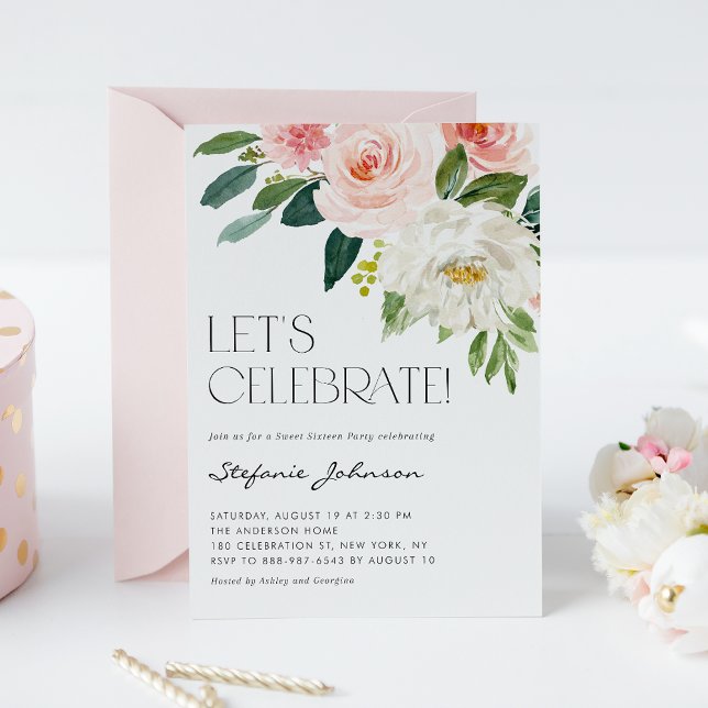 Söt Watercolor Flowers Garden Sweet sixteen Inbjudningar (Skapare uppladdad)
