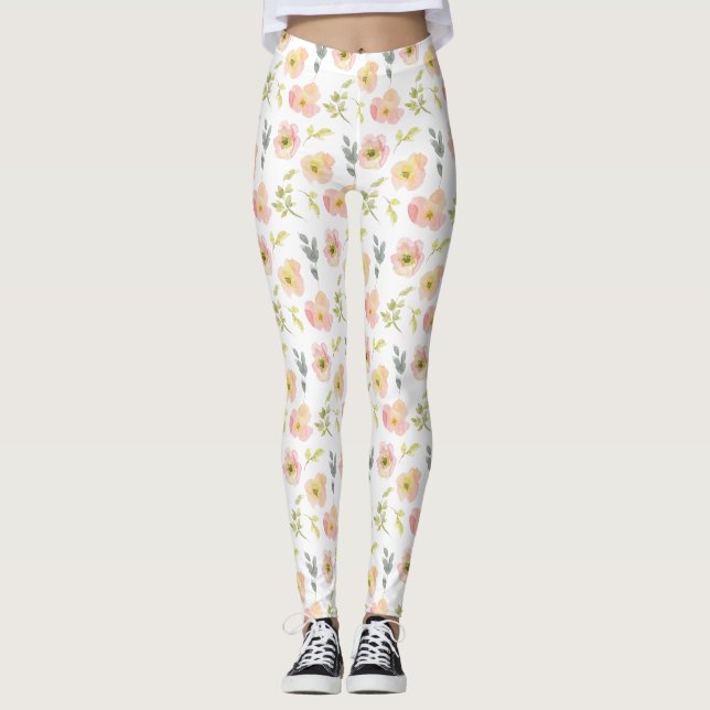 Söt Watercolor Flowers Leggings (Framsida)