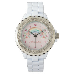 Söt Watercolor Flowers och Rainbow Armbandsur