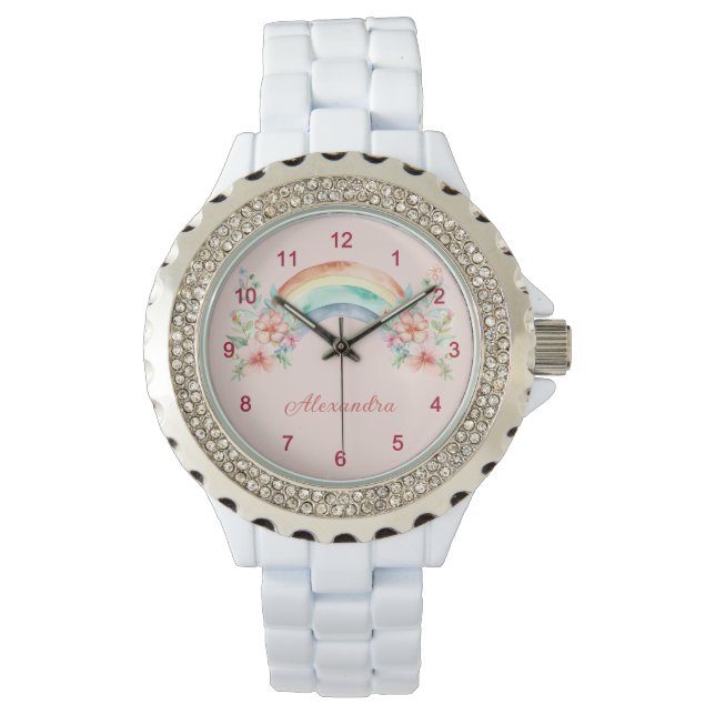 Söt Watercolor Flowers och Rainbow Armbandsur (Framsida)
