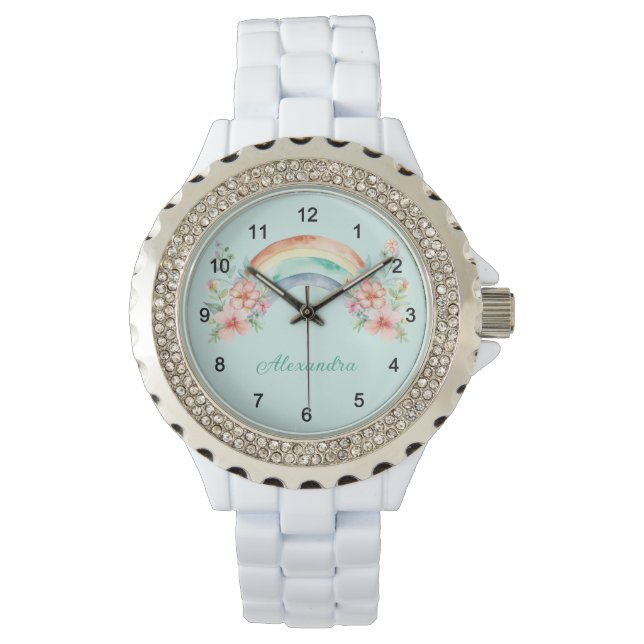 Söt Watercolor Flowers och Rainbow Armbandsur (Framsida)