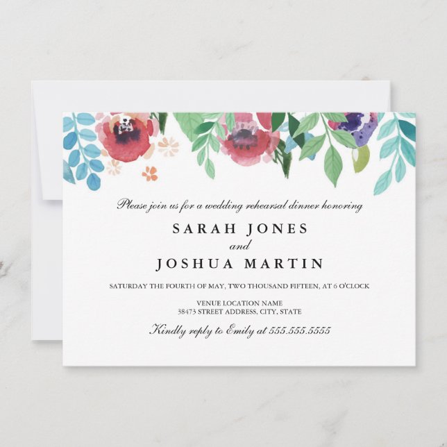 Söt Watercolor Flowers Rehearsal Dinner Inbjudan (Framsida)