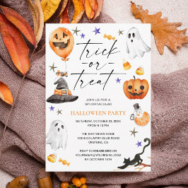Söt Watercolor Halloweanhalloweenfest med Bus elle Inbjudningar