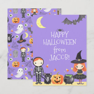 Söt Watercolor Halloween Kostym för Barn Vykort