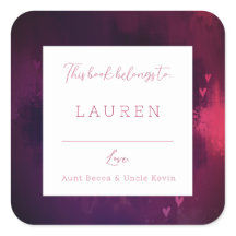 Söt Watercolor Hearts Valentine Bookplate