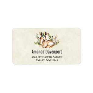 Söt Watercolor Hjort Lay Down Boho Adressetikett