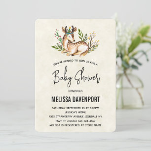 Söt Watercolor Hjort nere Baby Shower Inbjudningar