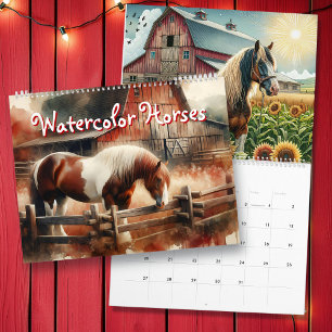 Söt Watercolor Horses Kalender