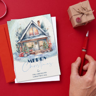 Söt Watercolor jul House Festive Julkort