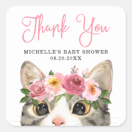 Söt Watercolor Kattunge Baby Shower Fyrkantigt Klistermärke