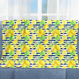 Söt Watercolor Lemons on Blue Rand Fleecefilt