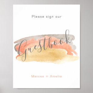 Söt Watercolor Minimalist Bröllop Guest-tecken Poster