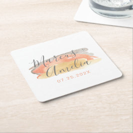 Söt Watercolor Minimalist Bröllop Underlägg Papper Kvadrat
