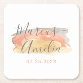 Söt Watercolor Minimalist Bröllop Underlägg Papper Kvadrat