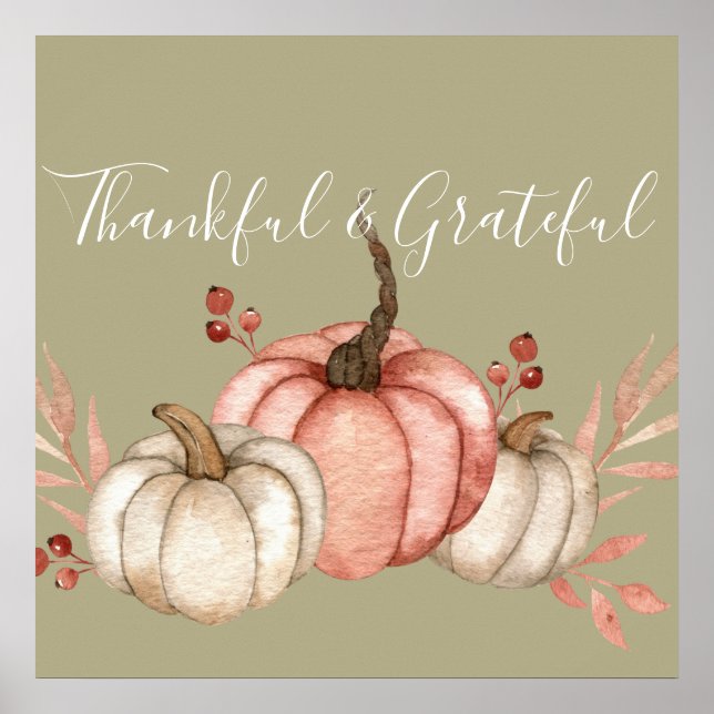 Söt Watercolor Pumpkins on Sage Poster (Framsidan)