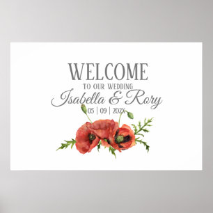 Söt Watercolor Red Poppies Bröllop Poster