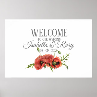 Söt Watercolor Red Poppies Bröllop Poster