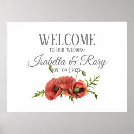 Söt Watercolor Red Poppies Bröllop Välkommen Poster