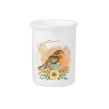 Söt Watercolor Robin och Wildblommor