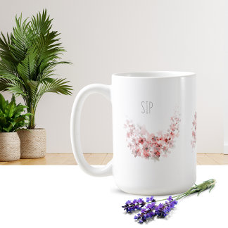 Söt Watercolor Rosa Blommigt Coffee Mugg