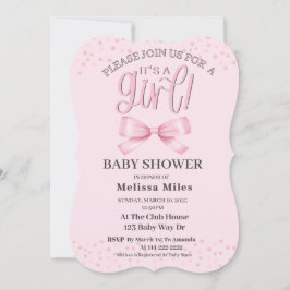 Söt Watercolor Rosa Bow Girl Baby dusch Inbjudningar
