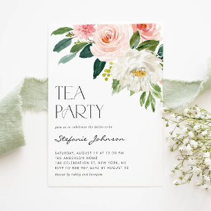 Söt Watercolor Rosa Flowers Tea Party Inbjudningar
