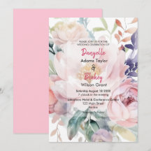 Söt Watercolor Rosa Lila Blommigt Bröllop