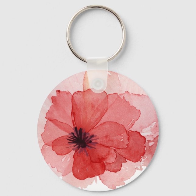 Söt Watercolor Rosa Red Poppy Flower Nyckelring (Framsida)
