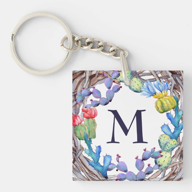 Söt Watercolor Rustic Cactus Monogram (Framsidan)