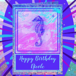 Söt Watercolor Seahorse Grattis på födelsedagen Ca Kort