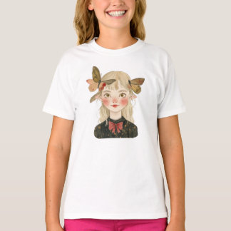 Söt Watercolor Skogstjej Barn T-Shirt