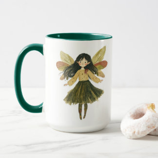 Söt Watercolor Skogstjej Fe En Tvåtons Kaffe Mugg