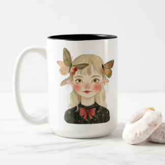 Söt Watercolor Skogstjej Fe En Tvåtons Kaffe Två-Tonad Mugg