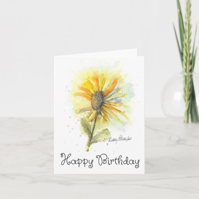 Söt Watercolor Solros Birthday Card Kort (Framsida)