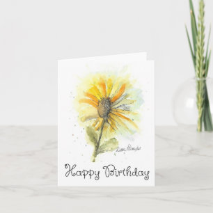 Söt Watercolor Solros Birthday Card Kort