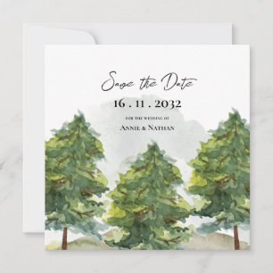Söt Watercolor Träd landcape Monogram Bröllop Meddelande