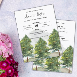 Söt Watercolor Träd Landscape Wedding bjudande in Vykort
