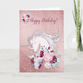 Söt Watercolor Unicorn Rosa & Silver accents Kort