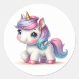 Söt Watercolor Unicorn Stickers Runt Klistermärke