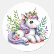Söt Watercolor Unicorn Stickers