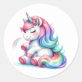 Söt Watercolor Unicorn Stickers Runt Klistermärke