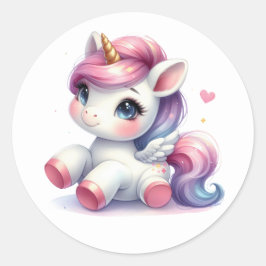 Söt Watercolor Unicorn Stickers Runt Klistermärke